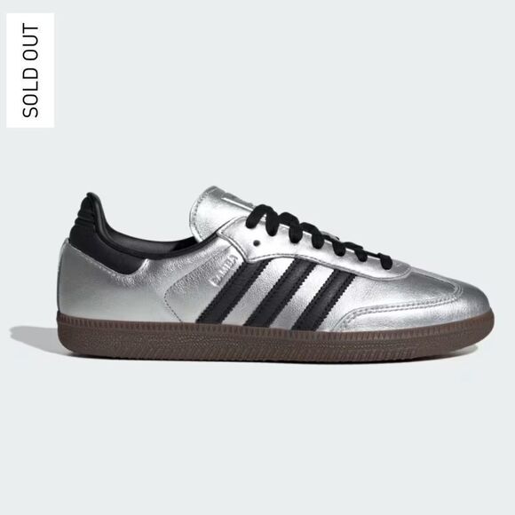 NWT Adidas Samba OG W Sneakers Silver Metallic Core Black Size Women’s 7 - Picture 1 of 16